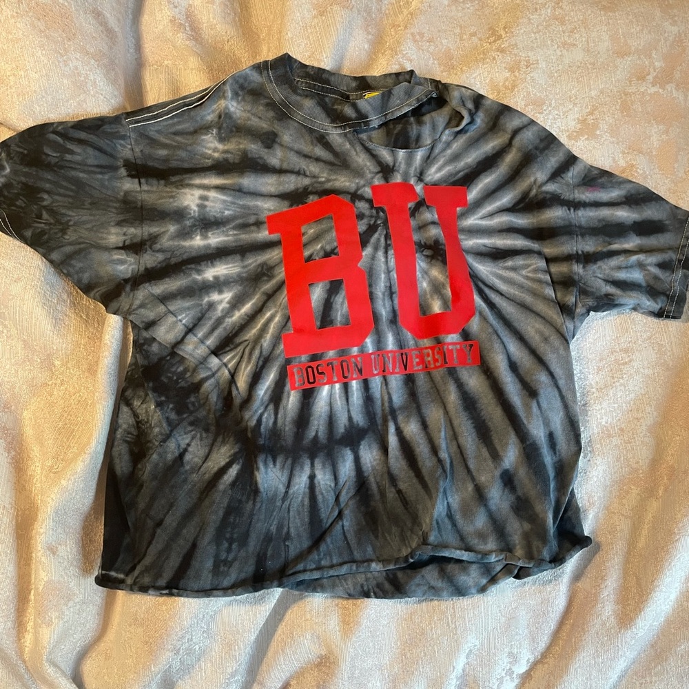 Tie dye Boston University cropped tee shirt with slit at the neck. Brand New!!